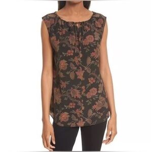 Theory Floral Print Sleeveless Blouse - Black and Brown